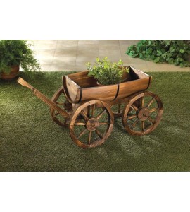 VERDUGO GIFT Old Country Wood Barrel Wagon Planter