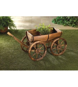 VERDUGO GIFT Old Country Wood Barrel Wagon Planter VERDUGO GIFT Old Country Wood Barrel Wagon Planter