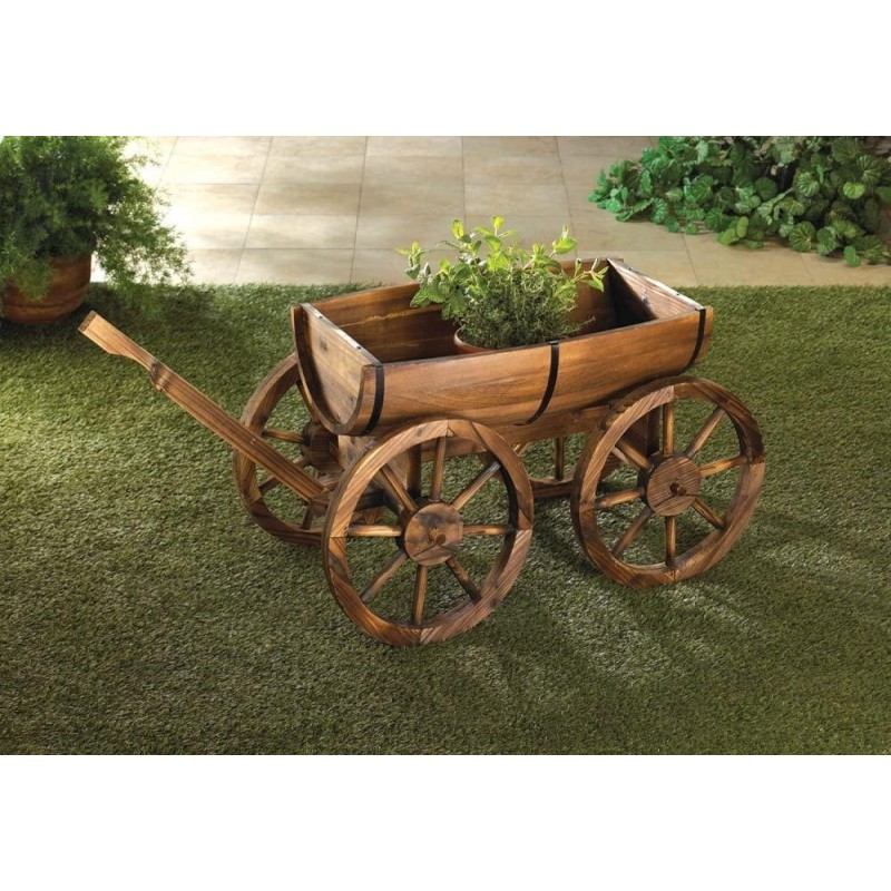VERDUGO GIFT Old Country Wood Barrel Wagon Planter