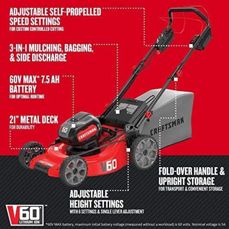Craftsman V60 60-Volt Max Lithium Ion Self-propelled 21-in Cordless Electric Lawn Mower
