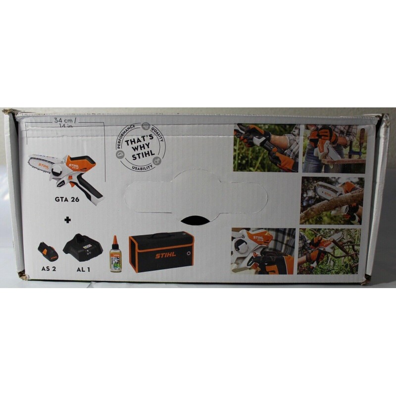 STIHL GTA 26 PRUNER CHAINSAW W/CARRYING CASE, BATTERY AND CHARGER.