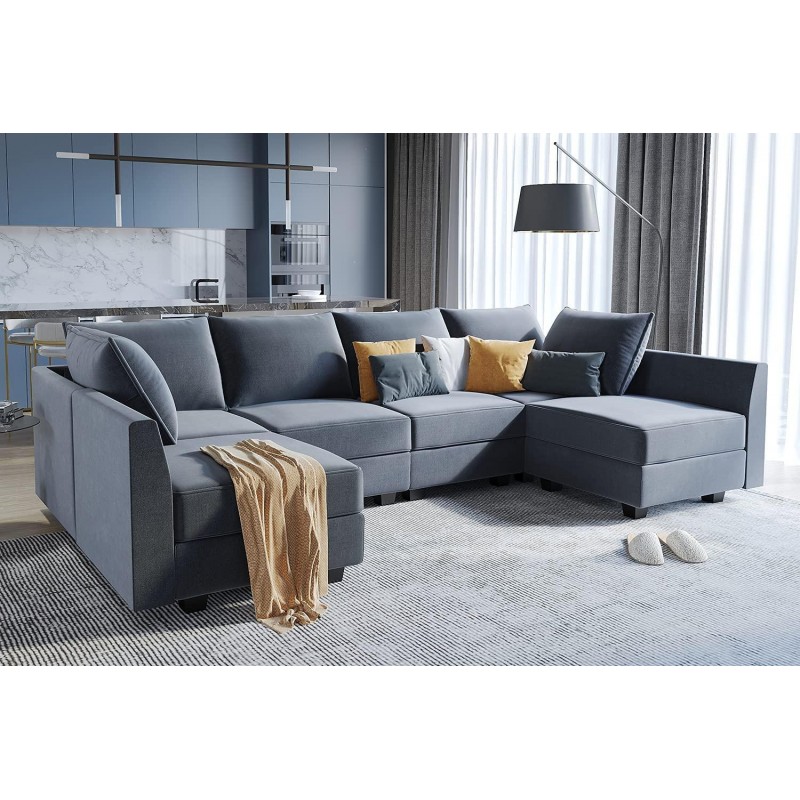 Bluish Grey U-Shape Reversible Sectional Sofa w/ Chaise