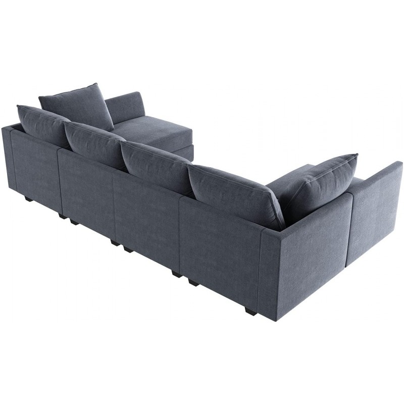 Bluish Grey U-Shape Reversible Sectional Sofa w/ Chaise