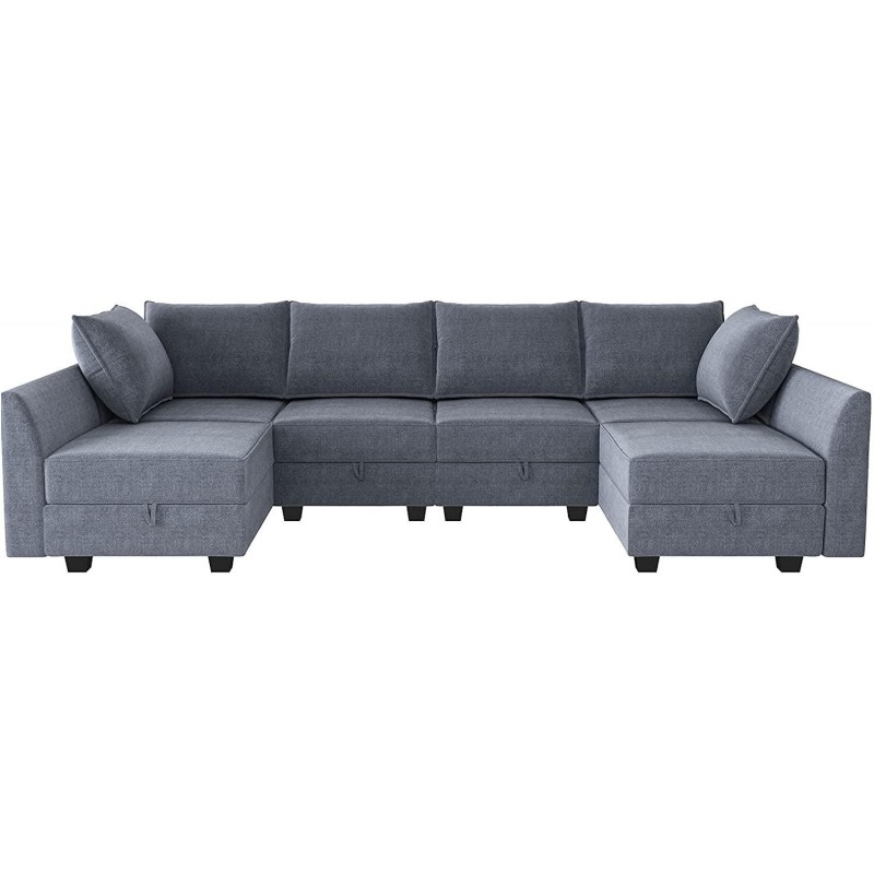 Bluish Grey U-Shape Reversible Sectional Sofa w/ Chaise