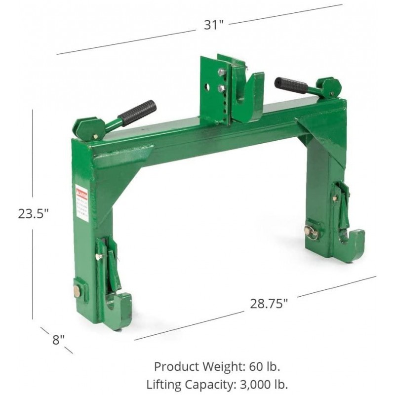 Titan Attachments Quick Hitch Cat 1 and Cat 2, 3 Point Green Steel