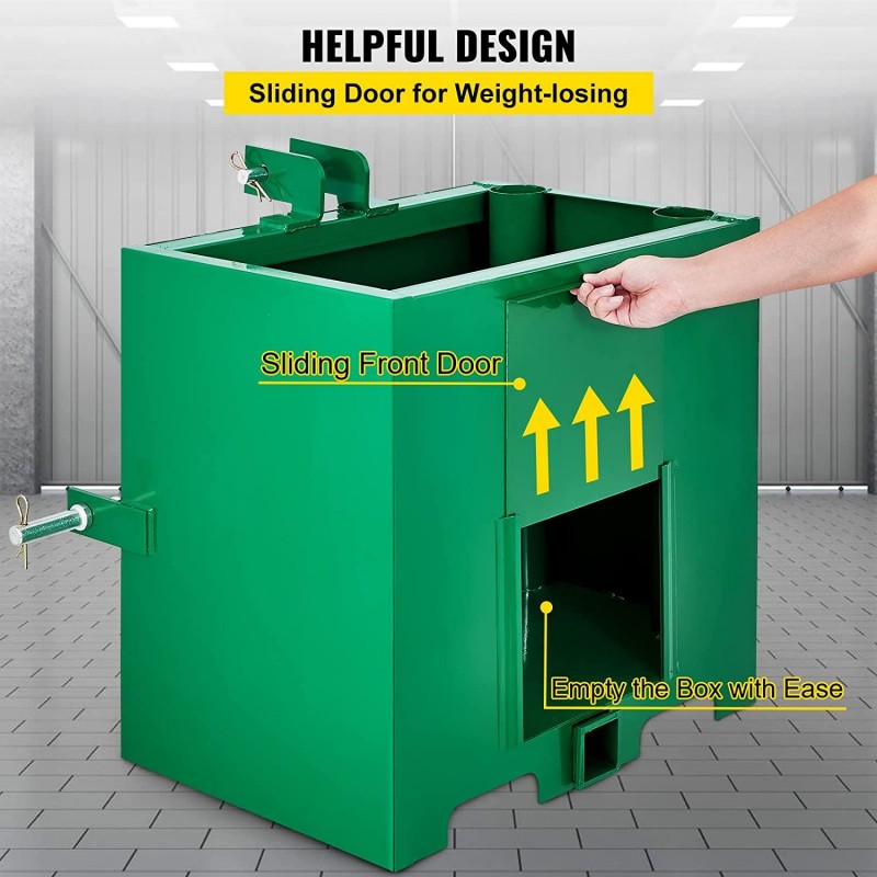 BestEquip 3 Point Ballast Box, 800lbs Capacity Hitch Ballast Box, Standard 2'' Hitch Receiver, Tractor Ballast Box with 5cu.ft Volume, Heavy Duty Steel, Fits Category 1 Tractor Attachment,Green