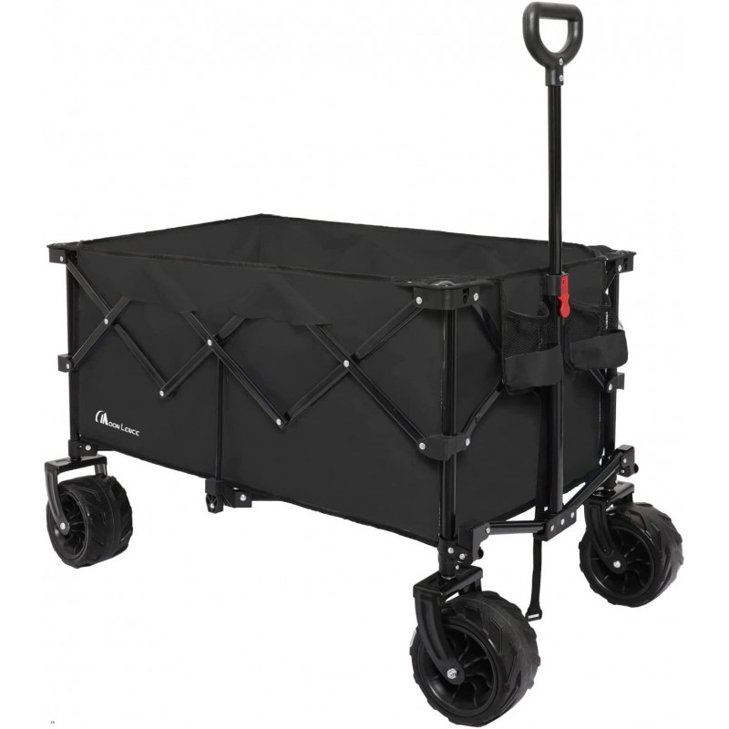Moon Lence Collapsible Folding Wagon Cart Heavy Duty Folding Garden Portable Hand Cart with All-Terrain Beach Wheels, Adjustable Handle & Drink Holders