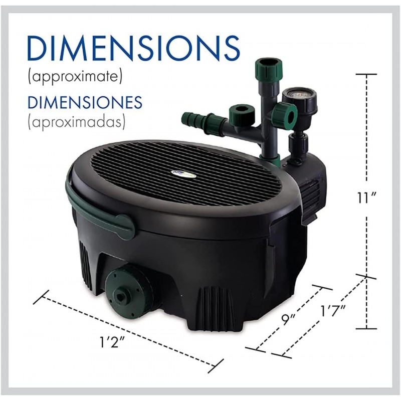 Pennington Aquagarden, Inpond 6 in 1 Pond & Water Pump, Filter, UV Clarifier, LED Spotlight, Waterfall, Fountain, All in One Solution for a Clean, Clear and Beautiful Pond, for Ponds up to 900 Gallon