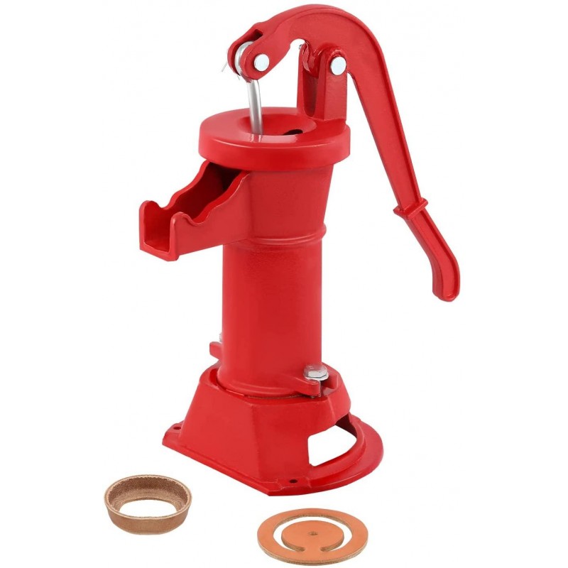 Ridgeyard 1160/ PP500NL Hand Water Pitcher Pump #2 Cast Iron Press Suction Outdoor Yard Ponds Water Garden with Spare Cup Leather and Lower Valve Leather（Red）