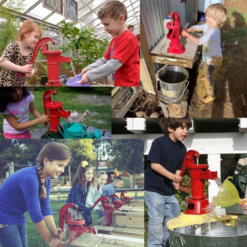 Ridgeyard 1160/ PP500NL Hand Water Pitcher Pump #2 Cast Iron Press Suction Outdoor Yard Ponds Water Garden with Spare Cup Leather and Lower Valve Leather（Red）