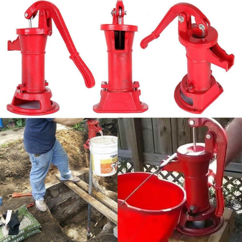 Ridgeyard 1160/ PP500NL Hand Water Pitcher Pump #2 Cast Iron Press Suction Outdoor Yard Ponds Water Garden with Spare Cup Leather and Lower Valve Leather（Red）