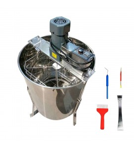 INTBUYING Electric 4 Frame Honey Extractor Stainless Steel Honeycomb Drum Spinner Beekeeping Farm Equipment with Stand
