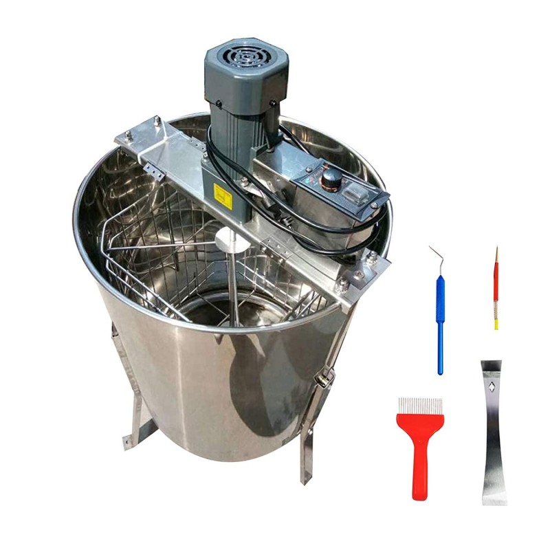 INTBUYING Electric 4 Frame Honey Extractor Stainless Steel Honeycomb Drum Spinner Beekeeping Farm Equipment with Stand