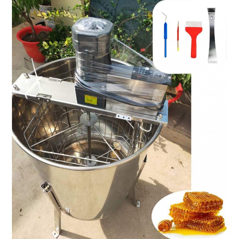 INTBUYING Electric 4 Frame Honey Extractor Stainless Steel Honeycomb Drum Spinner Beekeeping Farm Equipment with Stand