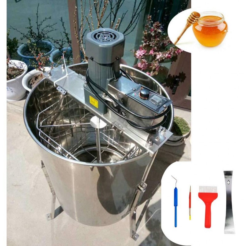 INTBUYING Electric 4 Frame Honey Extractor Stainless Steel Honeycomb Drum Spinner Beekeeping Farm Equipment with Stand