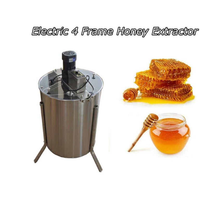 INTBUYING Electric 4 Frame Honey Extractor Stainless Steel Honeycomb Drum Spinner Beekeeping Farm Equipment with Stand