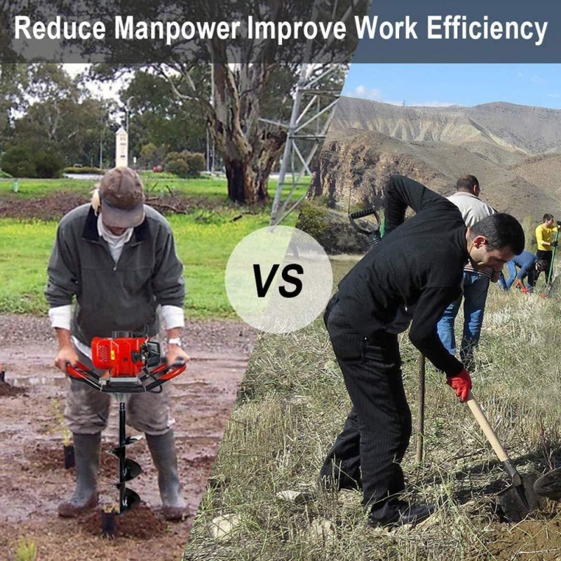 TUOKE Gas Powered Post Hole Digger Earth Auger Drill 62CC 2 Stroke with 3 Auger Bits + Extension Bar for Fence and Planting