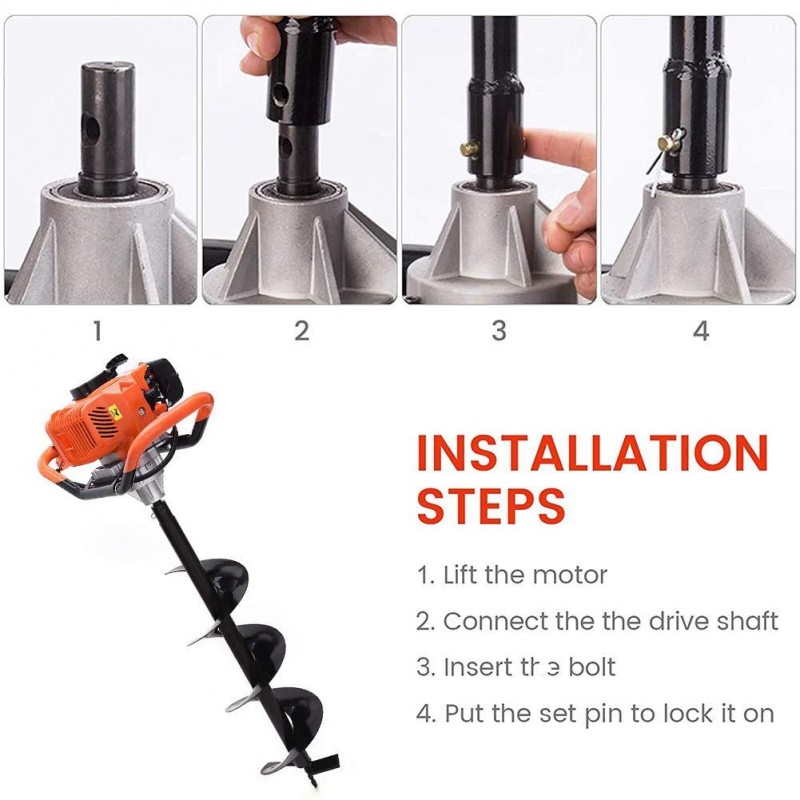 TUOKE Gas Powered Post Hole Digger Earth Auger Drill 62CC 2 Stroke with 3 Auger Bits + Extension Bar for Fence and Planting