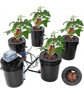 Bavnnro DWC Hydroponic Bucket System, Recirculating Top Feed Drip Hydroponics Growing System 5 Gallon Deep Water Culture Bucket System Kit for Herbs/Vegetables/Fruits(4 Bucket + Reservoir + Drip Kit)