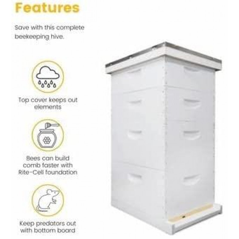 Mann Lake Beehive kit, Completely Assembled Kit, Painted, with Frames and Foundation, Ready to Use,10 Frame Kit, 2 Deep Bee Boxes, 2 Medium Supers, Made in The USA