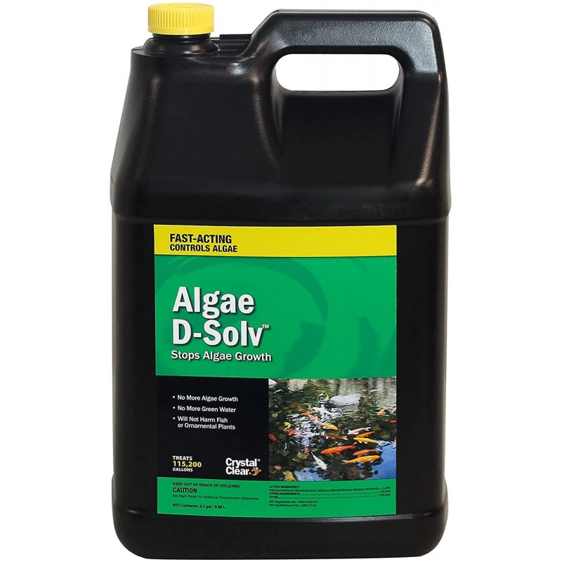 CrystalClear Algae D-Solv - EPA Registered Algaecide - Safe for Fish and Plants: 2.5 Gallons Treats 115,200 Gallons