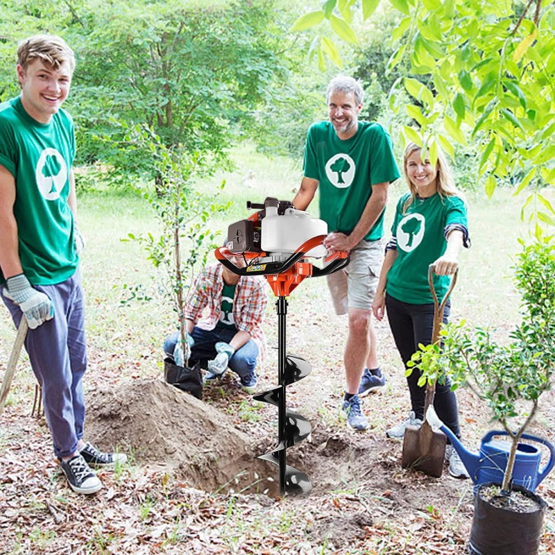 DatingDay 72cc Auger Post Hole Digger,2-Stroke 4HP Gas Powered Earth Digging Engine with 3 Auger Drill Bits (4