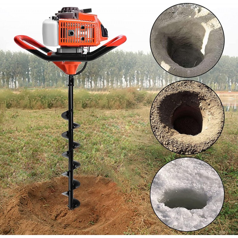 DatingDay 72cc Auger Post Hole Digger,2-Stroke 4HP Gas Powered Earth Digging Engine with 3 Auger Drill Bits (4