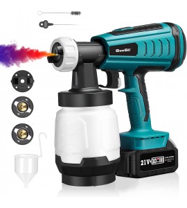 Cordless Paint Sprayer, Seesii HVLP Electric Portable Paint Spray Gun Battery Powered Brushless with 3 Spray Patterns Ideal for Home Interior Exterior