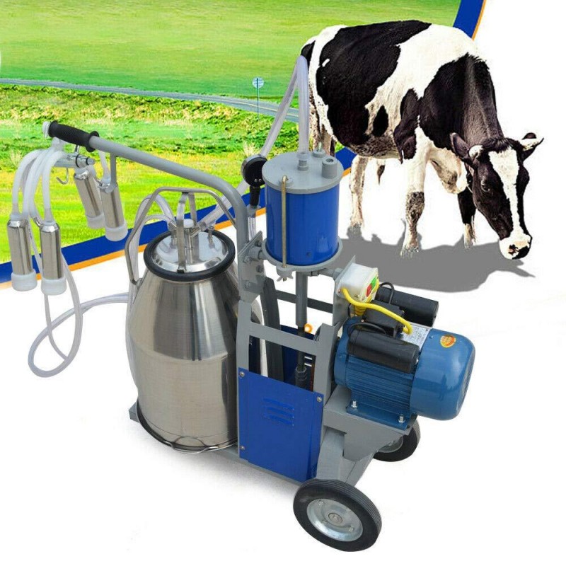 TFCFL Electric Milking Machine, 25L 1440 RPM Milking Machine Piston Vacuum Pump Milking Pump,Milking Equipment with Stainless Steel Bucket Single Cow Milking Machine (Style1)