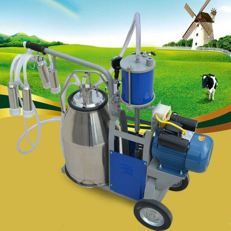 TFCFL Electric Milking Machine, 25L 1440 RPM Milking Machine Piston Vacuum Pump Milking Pump,Milking Equipment with Stainless Steel Bucket Single Cow Milking Machine (Style1)