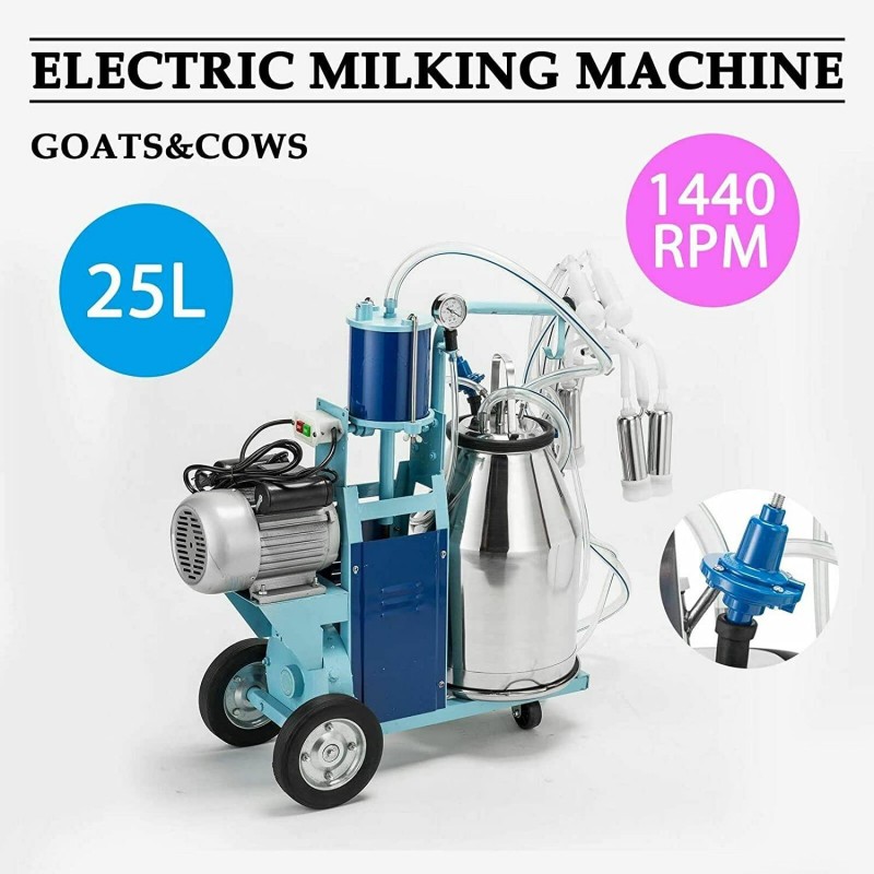 TFCFL Electric Milking Machine, 25L 1440 RPM Milking Machine Piston Vacuum Pump Milking Pump,Milking Equipment with Stainless Steel Bucket Single Cow Milking Machine (Style1)