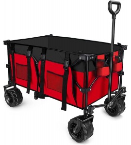 Lavacika Folding Utility Wagon Garden Carts with Wheels Heavy Duty Wagon Shopping Cart for Beach Sports Outdoor Camping Fishing BBQ (Red)