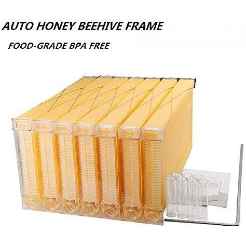Adasea Flow Hive, Auto Flow Beehive, Beekeeping Wooden House with 7 PCS Auto Honey Beehive Frame, Food Grade BPA Free (Beehive Frame+Wooden Box)