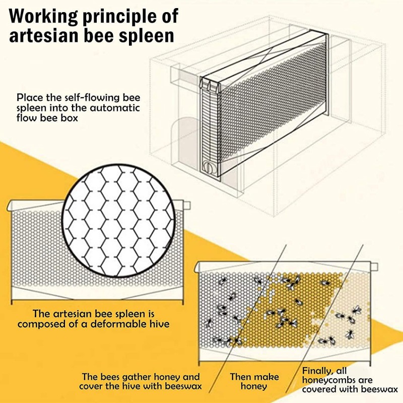 Adasea Flow Hive, Auto Flow Beehive, Beekeeping Wooden House with 7 PCS Auto Honey Beehive Frame, Food Grade BPA Free (Beehive Frame+Wooden Box)