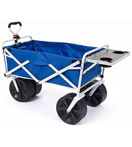 MacSports All Terrain Beach Wagon with Side Table|Heavy Duty Collapsible Folding Cart with Large Wheels for Beach Day, Picnic, Camping, Outdoor Activities | Blue/White MacSports All Terrain Beach Wagon with Side Table|Heavy Duty Collapsible Folding Cart with Large Wheels for Beach Day, Picnic, Camping, Outdoor Activities | Blue/White