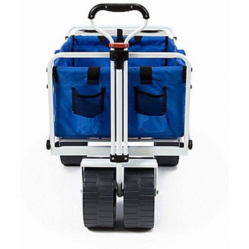 MacSports All Terrain Beach Wagon with Side Table|Heavy Duty Collapsible Folding Cart with Large Wheels for Beach Day, Picnic, Camping, Outdoor Activities | Blue/White