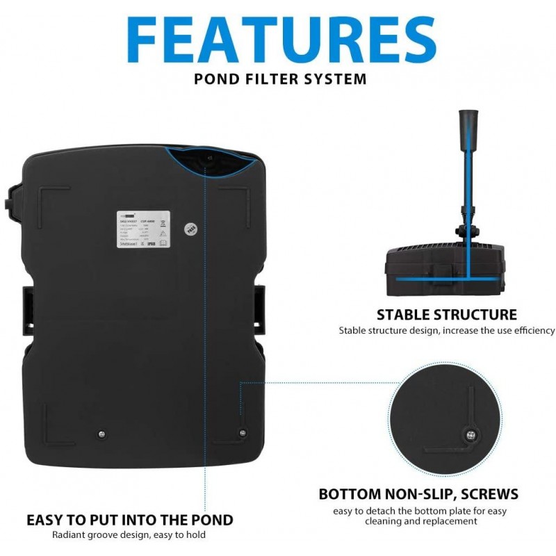 VIVOHOME 660 GPH Submersible Pond Filter Pump Fountain Kits with UV Sterilizer Suitable for Ponds of 1180 Gallons, Water Pump Built In