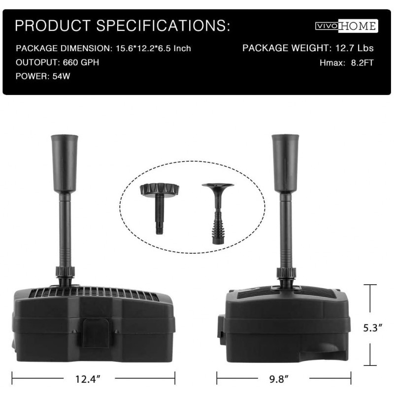 VIVOHOME 660 GPH Submersible Pond Filter Pump Fountain Kits with UV Sterilizer Suitable for Ponds of 1180 Gallons, Water Pump Built In