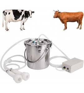 DISHENGZHEN Cow Milking Machine Electric, Auto-Stop Device for Cow Livestock Household Farm, 5L Food Grade Stainless Steel Milking Bucket, for Farm Household Milker