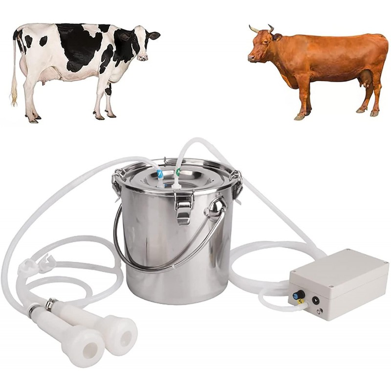 DISHENGZHEN Cow Milking Machine Electric, Auto-Stop Device for Cow Livestock Household Farm, 5L Food Grade Stainless Steel Milking Bucket, for Farm Household Milker