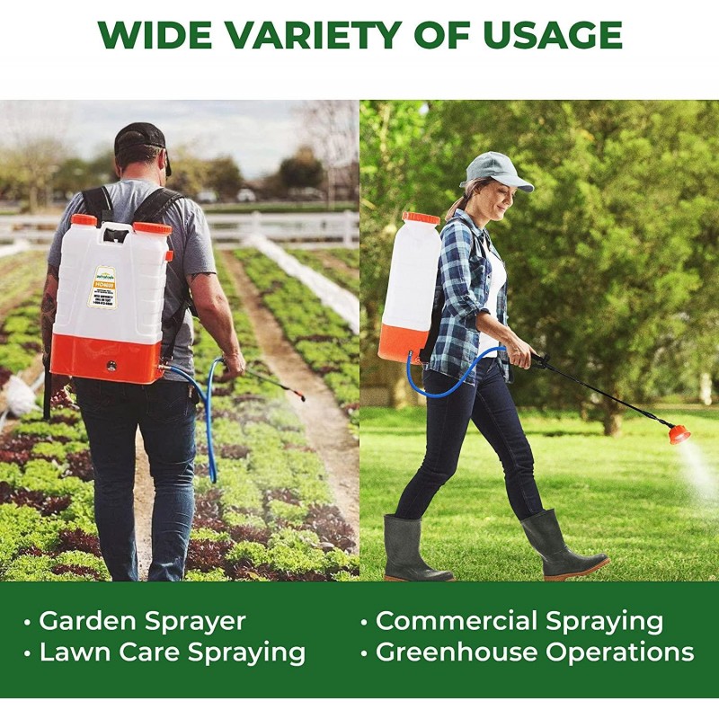 PetraTools 4 Gallon Battery Powered Backpack Sprayer – Extended Spray Time Long-Life Battery - New HD Wand Included, Wide Mouth Lid, Multiple Nozzles & Battery Included