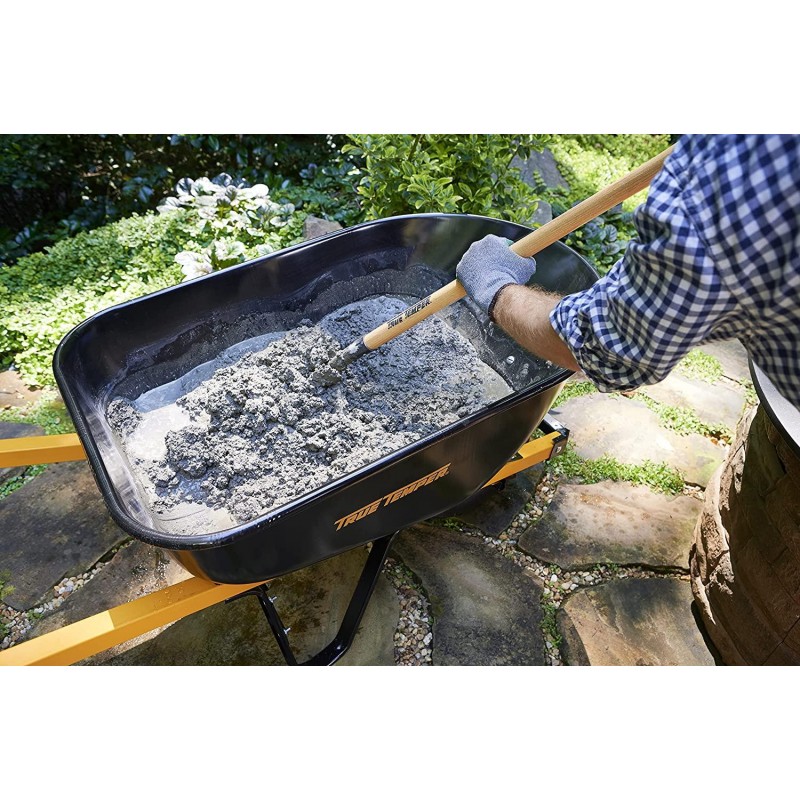 True Temper R6STFFEC 6 Cu. Ft Steel Tray Wheelbarrow with Never Flat Tire & Steel Handles, Black