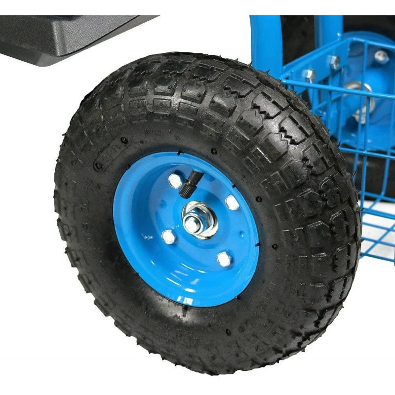 Sunnydaze Garden Cart Rolling Scooter with Extendable Steering Handle, Swivel Seat & Utility Basket, Blue