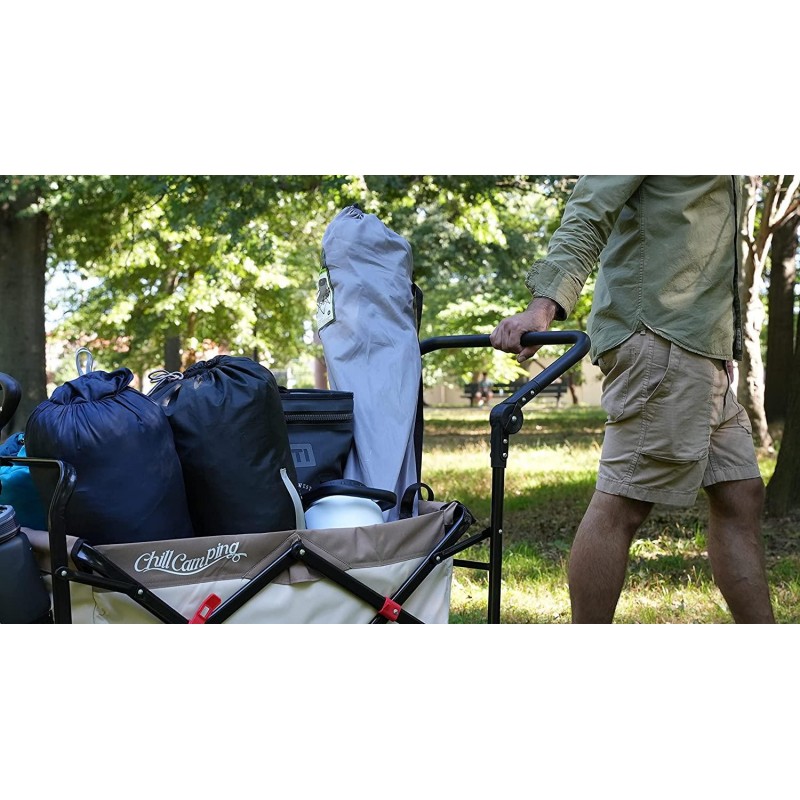 Push and Pull Beach Wagon with Big Wide Rubber Wheels, All Terrain Heavy Duty Grocery Cart Utility Collapsible Wagon for Outdoor Garden Picnic Beach Sports Camping, Blue