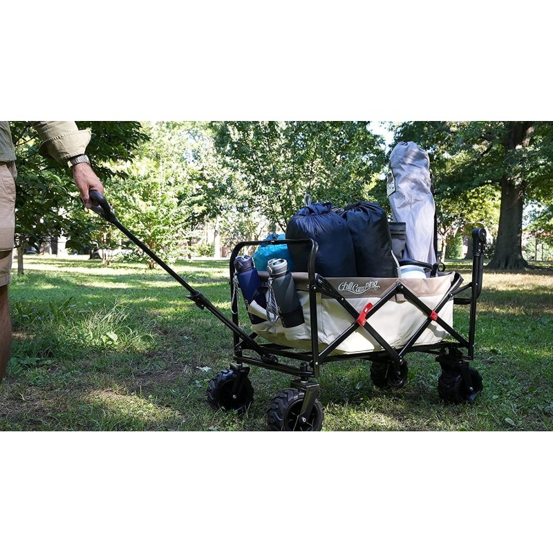 Push and Pull Beach Wagon with Big Wide Rubber Wheels, All Terrain Heavy Duty Grocery Cart Utility Collapsible Wagon for Outdoor Garden Picnic Beach Sports Camping, Blue