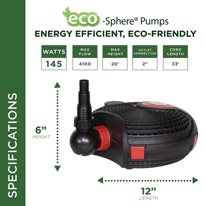 Alpine Corporation Eco-Sphere Energy-Saving Pump 2800GPH with 33' Cord