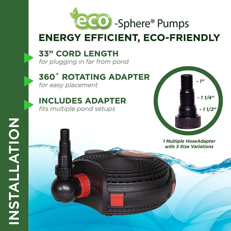Alpine Corporation Eco-Sphere Energy-Saving Pump 2800GPH with 33' Cord