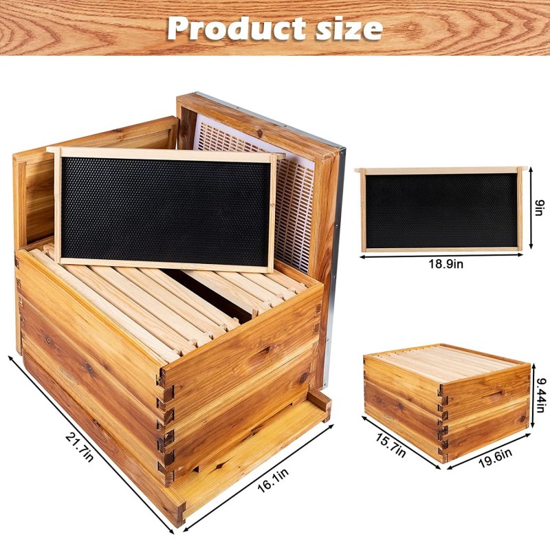 Beehive Starter Kit, 10-Frame Bee Hives & 24Pcs Beekeeping Supplies Tools Kit, Wax Coated and Painted Honey Bee Box and Professional Beekeeping Starter Tools