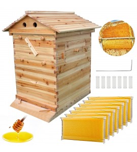 Auto Flow Bee Hive,Beehive Boxes with 7 PCS Auto Beehive Frame,Wooden Beekeeping House,Food Grade BPA Free(Beehive Frame+Wooden Box)