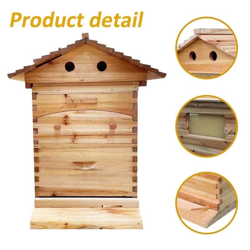 Auto Flow Bee Hive,Beehive Boxes with 7 PCS Auto Beehive Frame,Wooden Beekeeping House,Food Grade BPA Free(Beehive Frame+Wooden Box)